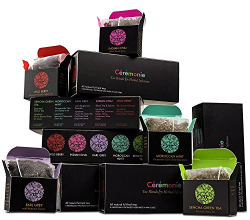 Ceremonie Premium Tea Gift Box  30 Count  5 Individually Wrapped Mesh Bags of 5 Rich Flavors of Herbal Teas and Tea Blends Per Pack 6 Pack  The Winter Collection Variety Sampler Pack
