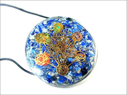 Jet Lapis Lazuli Orgone Chakra Pendant Metatrons Cube Round 2 inch Approx Diameter 3rd Eye Activation Boost Healing Gemstone Chakra Balancing Crystal Grid Jet Crystal Image is JUST A Reference
