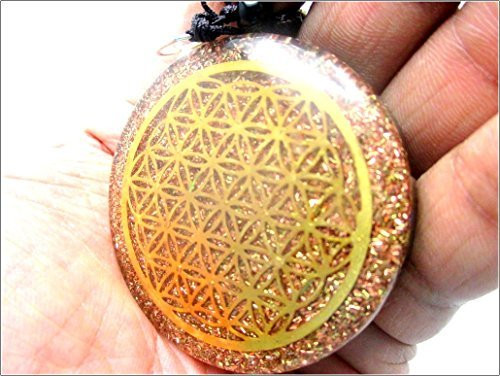 Jet Orgone Flower of Life Chakra Pendant Round 2 inch Approx 3rd Eye Activation Boost Healing Gemstone Chakra Balancing Jet International Crystal Therapy Booklet Handmade Image is JUST A Reference