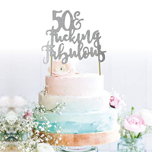 GrantParty Glitter Silver 50  Fabulous Anniversary Cake Topper We Still Do 50th Vow Renewal Wedding Anniversary Cake TopperSilver Fabulous 50