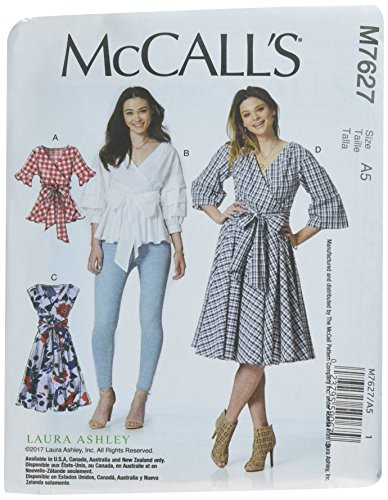 McCall's Patterns M7627A50 Misses Wrap Tops and Dresses with Waist Tie