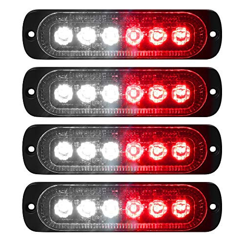 VKGAT 4pcs Sync Feature 6LED Car Truck Emergency Beacon Warning Hazard Flash Strobe Light Surface Mount RedWhite