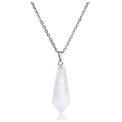 CrystalTears Natural Clear Quartz Crystal Gemstone Necklace Hexagonal Chakra Healing Crystal Point Pendant Necklace for Women CrystalTears Natural Clear Quartz Crystal Gemstone Necklace Hexagonal Chakra Healing Crystal Point Pendant Necklace for Women