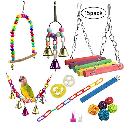 Owoda 15 Packs Bird Parrot Swing Chewing Toys Parrots Chewing Hanging Pet Birds Cage Toys Suitable for Small Parakeets Cockatiels Conures FinchesBudgieMacaws Parrots Love Birds Owoda 15 Packs Bird Parrot Swing Chewing Toys Parrots Chewing Hanging Pet Birds Cage Toys Suitable for Small Parakeets Cockatiels Conures FinchesBudgieMacaws Parrots Love Birds