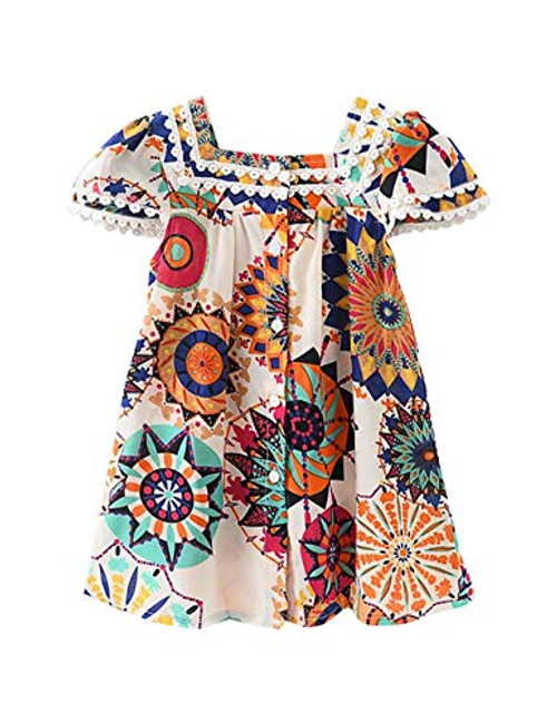 Hipea Toddler Baby Girl Clothes Bohemian Sleeveless Flower Princess Floral Formal Kids Summer Dress SkirtSunflowers 34T