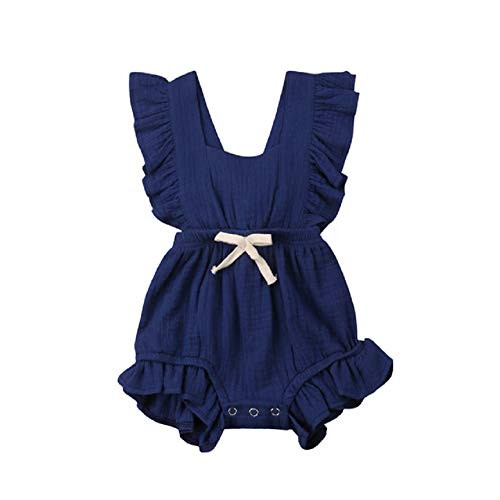 Mondayflower Infant Newborn Baby Girl Romper Bodysuit Ruffle Bowknot OnePiece Jumpsuit Outfit Clothes Summer 024M
