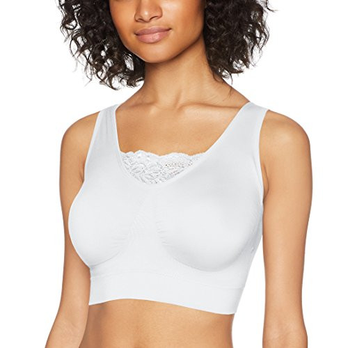 Ahh By Rhonda Shear Womens PlusSize Double Layer Seamless Bra with lace Inset Bra White 1X Ahh By Rhonda Shear Womens PlusSize Double Layer Seamless Bra with lace Inset Bra White 1X