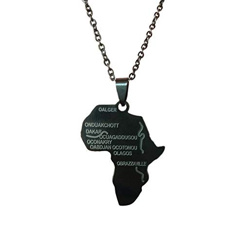 Big Africa Necklace Black Stainless Steel African Map Pendant Necklace Iced Out Tag Pendant Necklace Hip Hop Rapper Jewelry for Women Men Big Africa Necklace Black Stainless Steel African Map Pendant Necklace Iced Out Tag Pendant Necklace Hip Hop Rapper Jewelry for Women Men