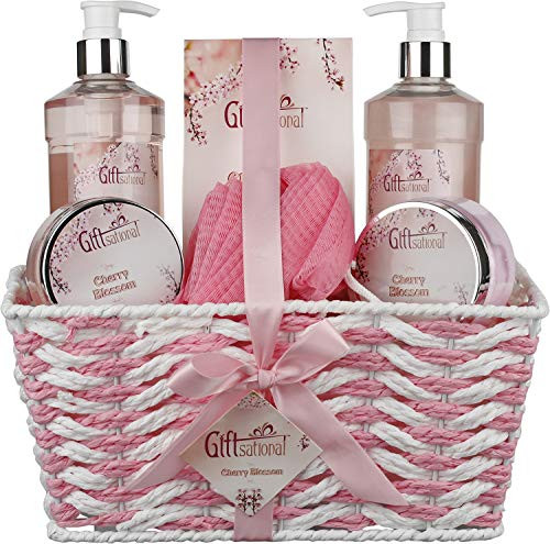 Cherry Blossom Spa Gift Basket Includes Shower Gel Bubble Bath Bath Salts Bath Bomb And Much More Great Birthday Valentines Day Mothers Day or Christmas Gift Set for Women or Girls