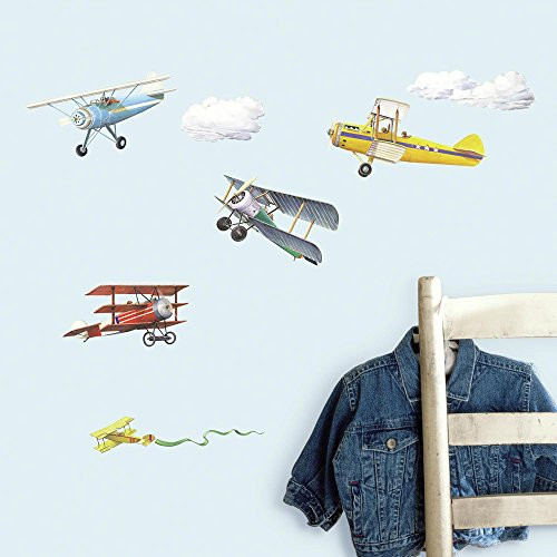 RoomMates RMK1197SCS Vintage Planes Peel & Stick Wall Decals, 22 Count