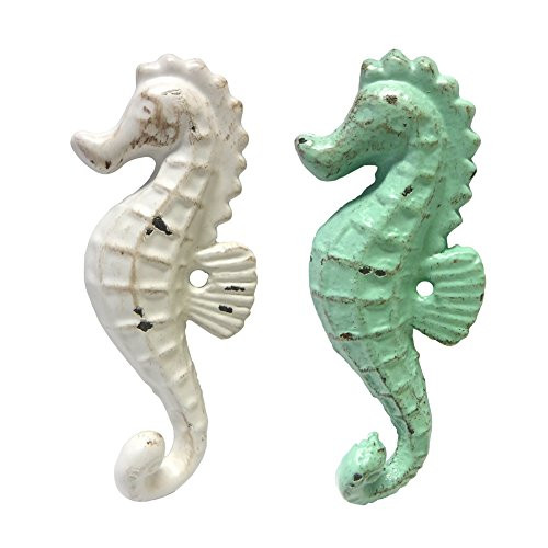 Cast Iron Seahorse Wall Hooks, Assorted Colors, Set of 2