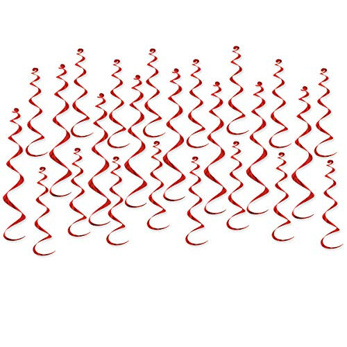 Beistle 53505-R Metallic Whirls, 24 Piece, Assorted Sizes Red
