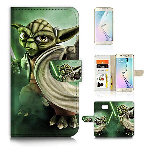 (for Samsung S7 Edge, Galaxy S7 Edge) Flip Wallet Style Case Cover, Shock Protection Design with Screen Protector - B31110 Starwars Yoda