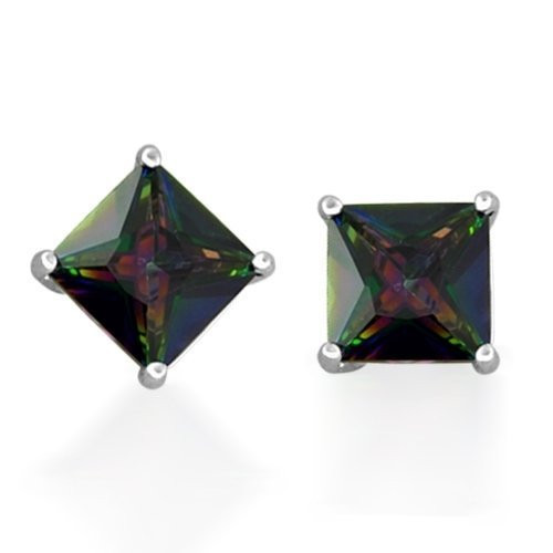 75CT Square Black Mystic Rainbow Princess Cut Cubic Zirconia CZ Stud Earrings For Women Men 925 Sterling Silver 6MM 75CT Square Black Mystic Rainbow Princess Cut Cubic Zirconia CZ Stud Earrings For Women Men 925 Sterling Silver 6MM