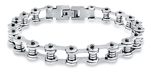 Heavy Mechanic Link Mens Biker Bike Bicycle Chain Bracelet for Men Silver Tone Stainless Steel Heavy Mechanic Link Mens Biker Bike Bicycle Chain Bracelet for Men Silver Tone Stainless Steel