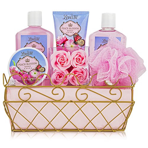 Relaxing Bath Spa Kit For Men Women and Teens Gift Set Bath And Body WorksNatural Peach Blossom Aromatherapy Spa Gift Basket Includes Shower Gel Bubble Bath Sensual Body Lotion Body Butter