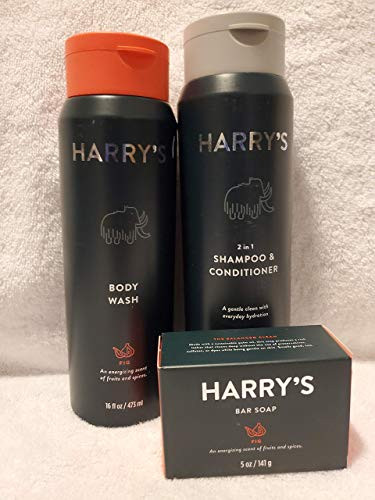 Mens Grooming Set Harrys Shampoo 14 Oz Body Wash 16 Oz and Bar Soap 5 Oz Fig