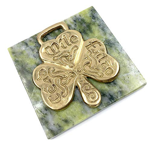 Connemara Square Irish Marble Paperweight wShamrock
