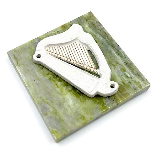 Connemara Square Irish Marble Paperweight wWhite Harp