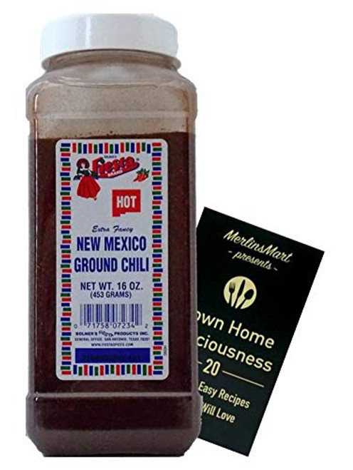 Bolners Fiesta Extra Fancy Hot New Mexico Ground Chili Pepper Plus Recipe Booklet Bundle 16 Ounces Bolners Fiesta Extra Fancy Hot New Mexico Ground Chili Pepper Plus Recipe Booklet Bundle 16 Ounces