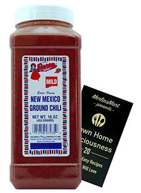 Bolners Fiesta Extra Fancy Mild New Mexico Ground Chili Pepper Plus Recipe Booklet Bundle 16 Ounces