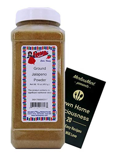 Bolners Fiesta Extra Fancy Texas TNT Ground Jalapeno Pepper Powder Plus Recipe Booklet Bundle 16 Ounces