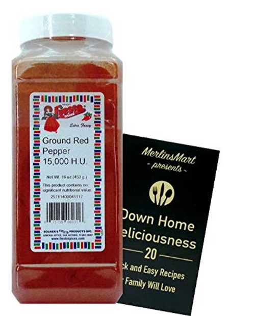 Bolners Fiesta Extra Fancy Ground Red Pepper 15000 HU Plus Recipe Booklet Bundle 16 Ounces Bolners Fiesta Extra Fancy Ground Red Pepper 15000 HU Plus Recipe Booklet Bundle 16 Ounces