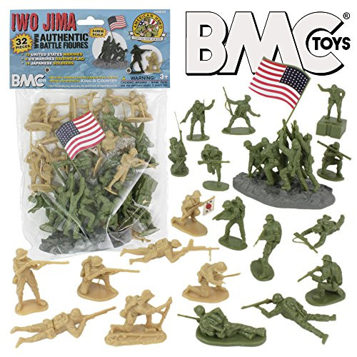 BMC WW2 Iwo Jima Plastic Army Men - 32 American and Japanese Soldier Figures BMC WW2 Iwo Jima Plastic Army Men - 32 American and Japanese Soldier Figures