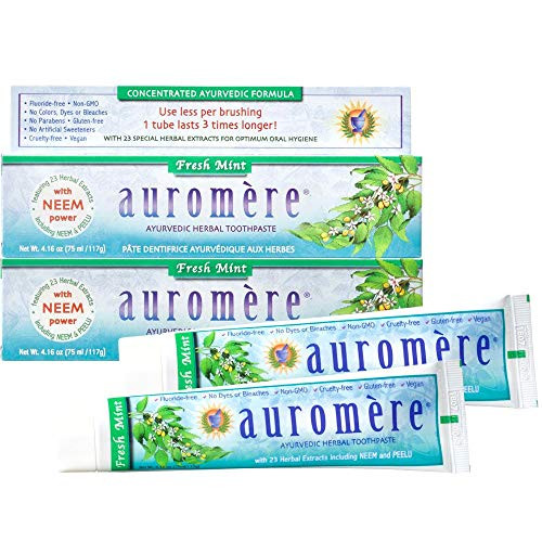 Auromere Ayurvedic Herbal Toothpaste Fresh Mint Vegan Natural Non GMO Flouride Free Gluten Free with Neem Peelu 416 oz 2 Pack Auromere Ayurvedic Herbal Toothpaste Fresh Mint Vegan Natural Non GMO Flouride Free Gluten Free with Neem Peelu 416 oz 2 Pack