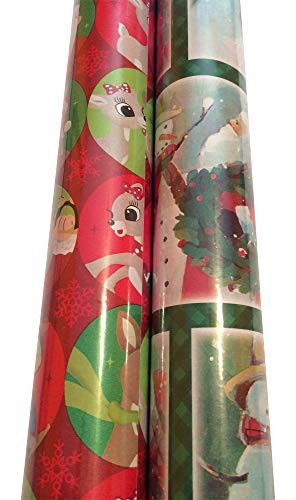 2 Rolls of Christmas Gift Wrap 40 Square Feet Wrapping Paper Snowman and Rudolph