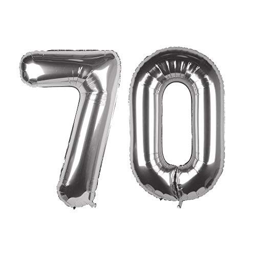 CC Wonderland 40 Inch Silver 70th Birthday Number Balloons 70 Foil Balloon for Birthday Anniversary Party Decoration