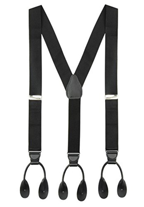 Suspender for Men MADE IN USA  YBack Genuine Leather Trimmed Button End NonStretch Tuxedo Suspenders Black