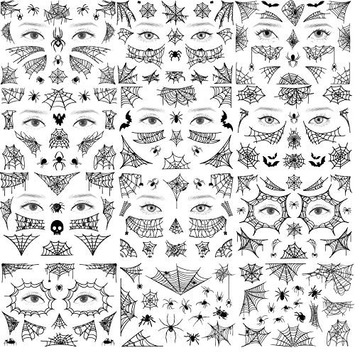 12 Sheets PADOUN Halloween Tattoos Spider Net Set Face Tattoos Spider Web Spider Net Temporary Tattoos for Halloween Costume Apparel Cosplay Accessories Party Favor Supplies
