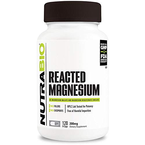 NutraBio Reacted Magnesium Supplement 120 Vegetable Capsules 200mg per Serving