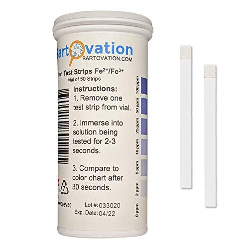 Iron Test Strips 0100 ppm Vial of 50 Strips for Measuring Free Soluble Iron Fe2 and Fe3