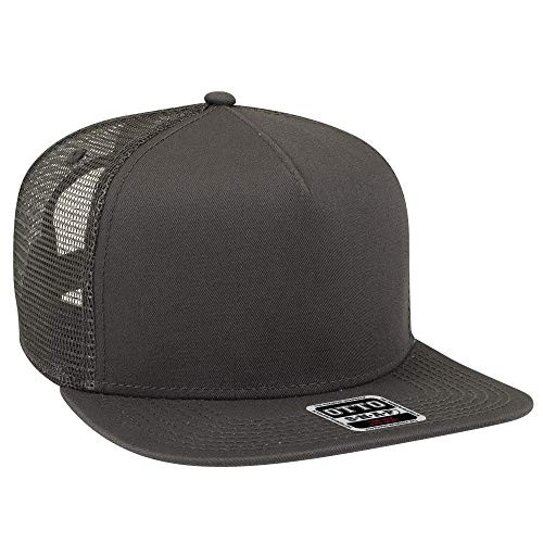 Otto Square Flat Visor SNAP 5 Panel Mesh Back Trucker Snapback Hat  Char Gray