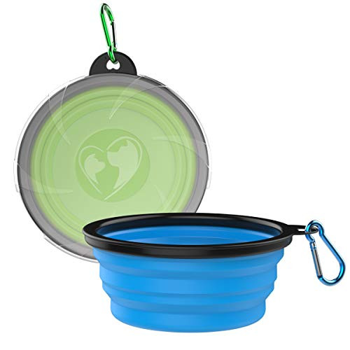 VavoPaw Collapsible Dog Bowl 2Pack Collapsable Silicone Pet Bowl Expandable for DogCat Water Food Feeding Portable Travel Pet Bowl for Traveling Camping Blue  Green