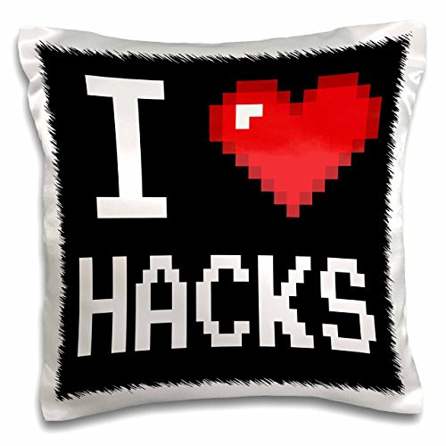 3dRose pc_118898_1 Geeky Old School Pixelated Pixels 8-Bit I Heart I Love Hacks-Pillow Case, 16 by 16"