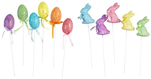 Decorated Foam Easter Egg and Bunny Shaped Easter Basket Flower Picks Set of 11 Bright Multicolor Glitter Sequin Decorated Foam Easter Egg and Bunny Shaped Easter Basket Flower Picks Set of 11 Bright Multicolor Glitter Sequin