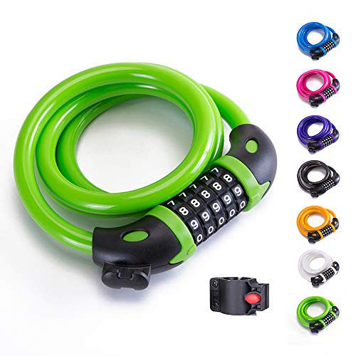 Bike Lock Bicycle Lock Chain ?5Digit Combination Lock Core Steel Wire Bike Lock SecurityPortable Bicycle Locks4 Feet x 12 inch Green