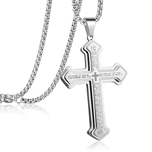 Mens Stainless Steel Nail Lords Prayer Cross Pendant Necklace for Boy Men Big Pendant and Strong Chain 24 Mens Stainless Steel Nail Lords Prayer Cross Pendant Necklace for Boy Men Big Pendant and Strong Chain 24