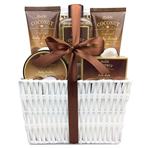 Spa Gift Basket and Bath Set with Refreshing Coconut Fragrance by Lovestee Bath and Body Gift Set Includes Shower Gel Body Lotion Body Scrub Body Butter Bath Salt and Loofah Back Scrubber Spa Gift Basket and Bath Set with Refreshing Coconut Fragrance by Lovestee Bath and Body Gift Set Includes Shower Gel Body Lotion Body Scrub Body Butter Bath Salt and Loofah Back Scrubber
