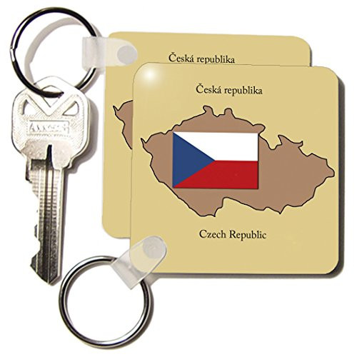 3dRose The map and flag of the Czech Republic with Czech Republic printed in English and Czech - Key Chains, 2.25 x 4.5 inches, set of 6 (kc_37582_3)