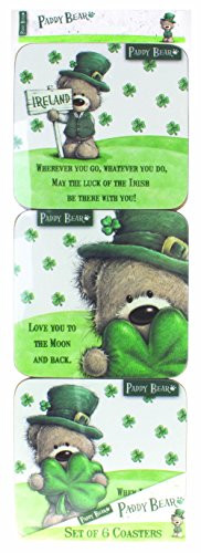 Paddy Bear Irish Designed Six Pack Coasters With Shamrock Design