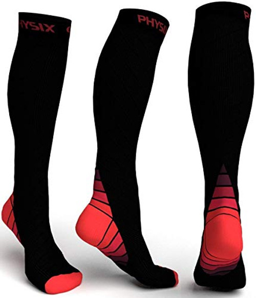 Physix Gear Compression Socks for Men  Women 2030 mmhg Best Graduated Athletic Fit for Running Nurses Shin Splints Flight Travel  Maternity Pregnancy  Boost Stamina Circulation  Recovery RED LXL