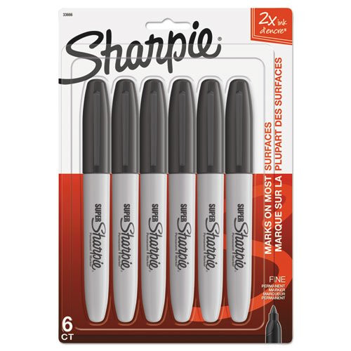 Sharpie Super Permanent Markers, Fine Point, Black, 6/Pack