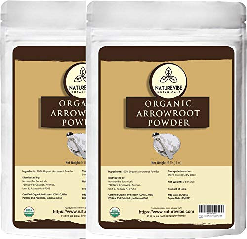 Naturevibe Botanicals Organic Arrowroot Powder 2 lbs  Arrowroot Flour or Arrowroot Starch  Gluten Free and NonGmo  Manihot esculenta 2 Pack of 1 lb  Cooking and Baking  Packaging may vary