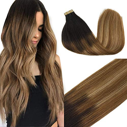 GOO GOO Tape in Hair Extensions Ombre Dark Brown to Chestnut Brown and Dirty Blonde Remy Human Hair Extensions Tape in Natural Hair Straight 50g 20pcs 16inch GOO GOO Tape in Hair Extensions Ombre Dark Brown to Chestnut Brown and Dirty Blonde Remy Human Hair Extensions Tape in Natural Hair Straight 50g 20pcs 16inch