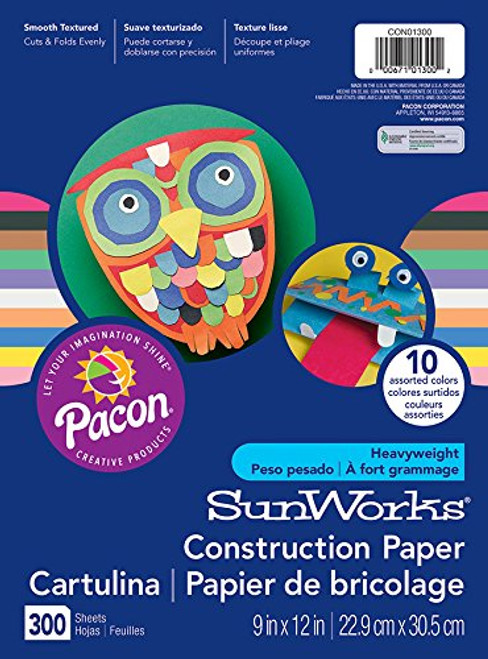 Pacon SunWorks Heavyweight Construction Paper 9-inches by 12-inches 300 count Assortment (CON01300)