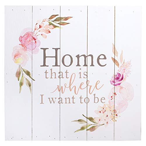 P Graham Dunn Home Where I Want to Be Floral Pink 18 x 17 Pine Wood Boxed Pallet Plaque